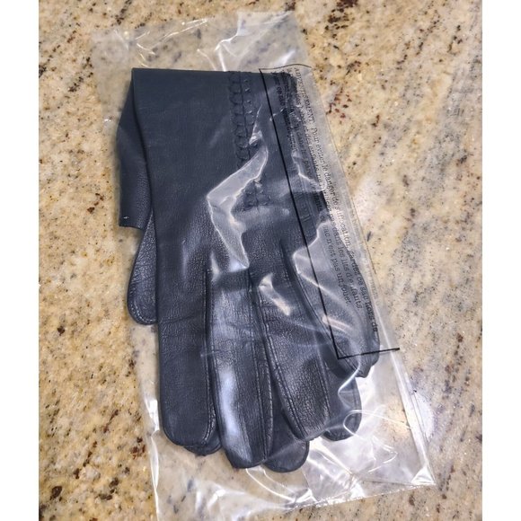 Vintage Size S/M 6.5 Blue Leather Formal 11.5" Long Gloves Stitching Detail - Picture 10 of 10